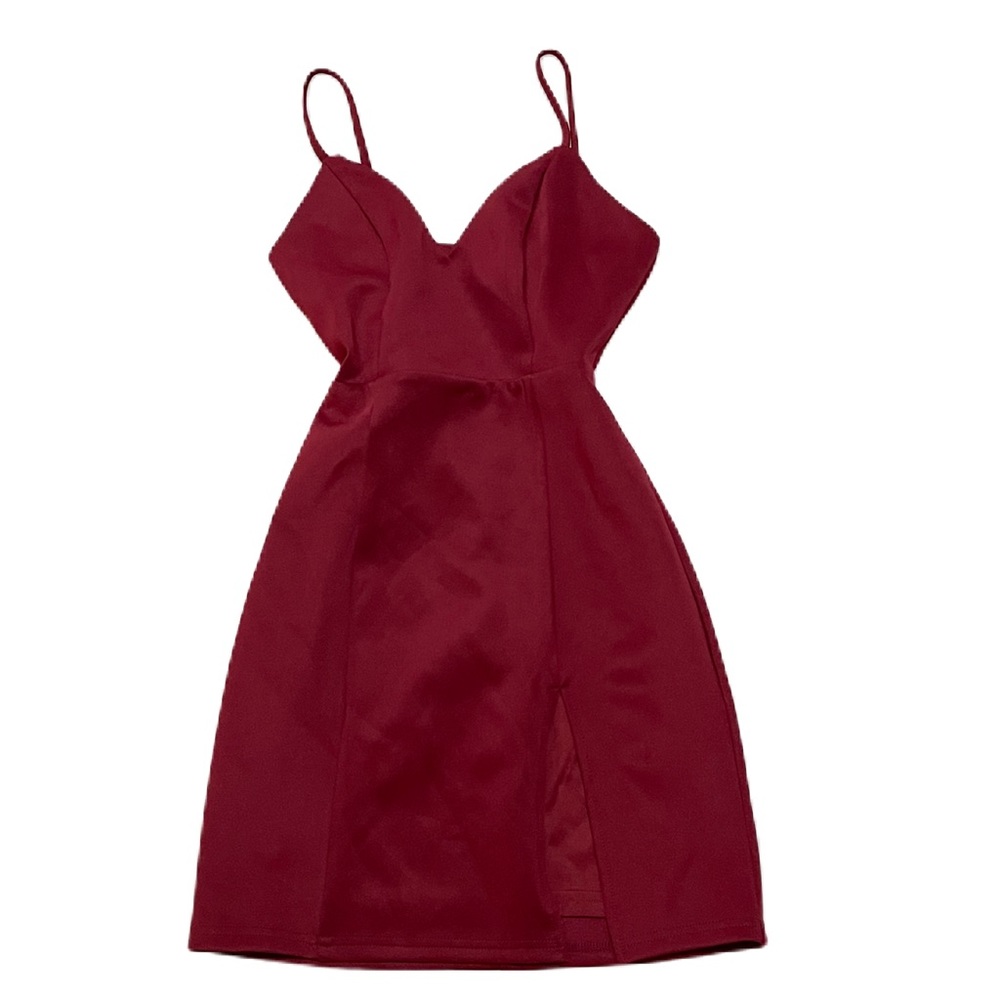 RED MINI DRESS WITH SLIT